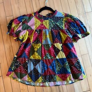Doen Patchwork Printed Blouse with Princess poof sleeves.